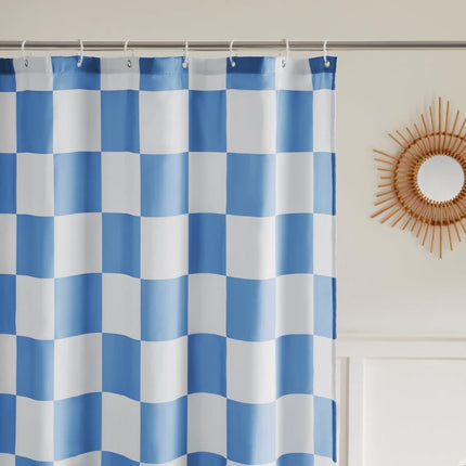 Checkered Shower Curtain, Retro Chess Pattern Vintage Aesthetics for Bathroom, Blue, 180x180 cm.