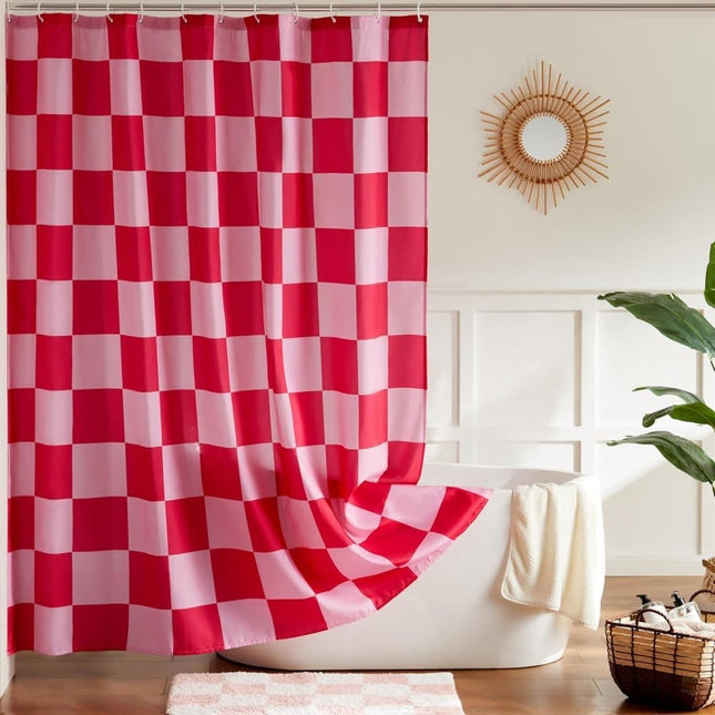 Checkered Shower Curtain 180x180 cm, Retro Chess Pattern Vintage Bathroom Decor, Multicolored.