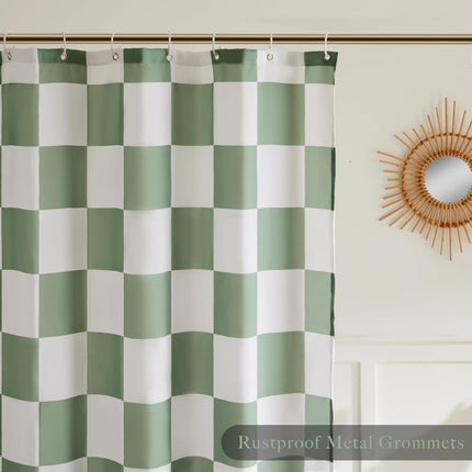 Green Checkered Shower Curtain with Retro Chess Pattern, 180x180 cm.