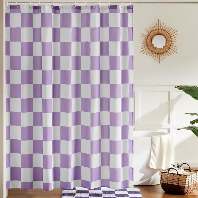 Retro Chess Pattern Checkered Shower Curtain, Purple, 180x180 cm.