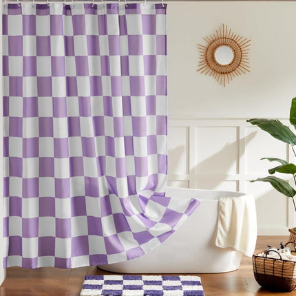 Retro Chess Pattern Checkered Shower Curtain, Purple, 180x180 cm.