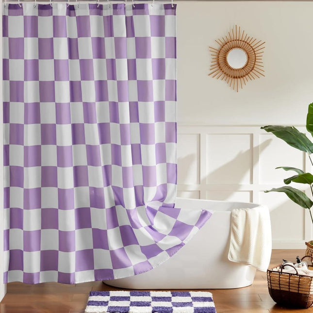 Retro Chess Pattern Checkered Shower Curtain, Purple, 180x180 cm.