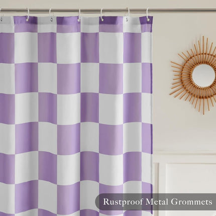 Retro Chess Pattern Checkered Shower Curtain, Purple, 180x180 cm.