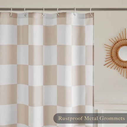 Checkered Shower Curtain 180x180 cm, Retro Chess Pattern Vintage Aesthetics for Bathroom, Yellow.
