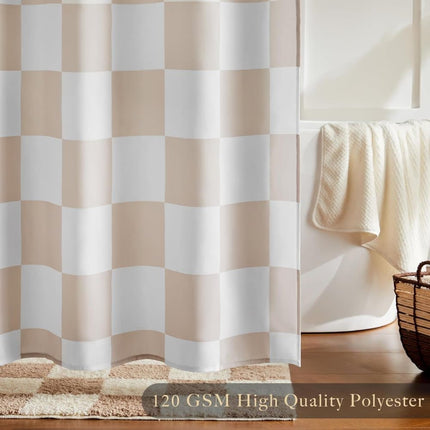 Checkered Shower Curtain 180x180 cm, Retro Chess Pattern Vintage Aesthetics for Bathroom, Yellow.
