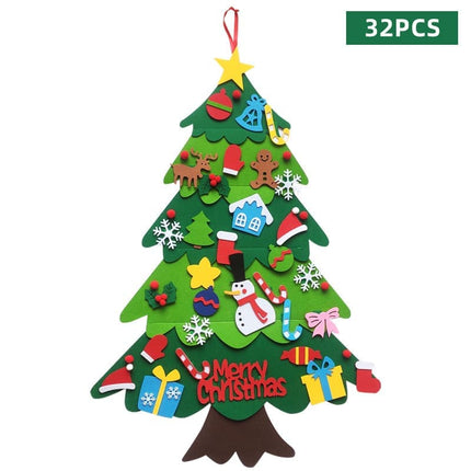 32 Decorations & LED Lights Felt Christmas Tree Wall DIY, 96 cm, Christmas Decoration for Kids Classroom Home Gift.