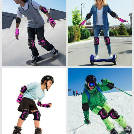 6-in-1 Protective Gear Set Adjustable Knee Elbow Wrist Guards for Roller Skating Skateboarding, One Size, Purple.