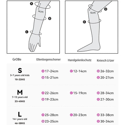 6-in-1 Protective Gear Set Adjustable Knee Elbow Wrist Guards for Roller Skating Skateboarding, One Size, Purple.
