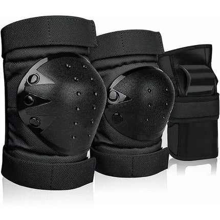 6-in-1 Protective Gear Set Adjustable Knee Elbow Wrist Guards for Roller Skating Skateboarding, One Size, Black.