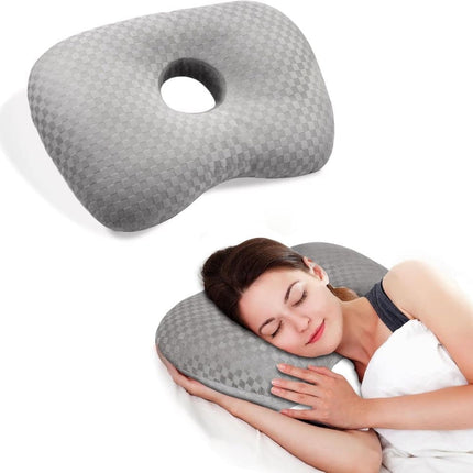 Microfiber Pillow with Ear Holes for Side Sleepers, Comfortable Perforated Design.
