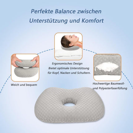 Microfiber Pillow with Ear Holes for Side Sleepers, Comfortable Perforated Design.