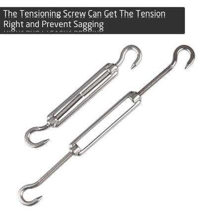 Sunshade Mounting Kit with Hooks Brackets Tension Screws Carabiners and Pad Eyes.