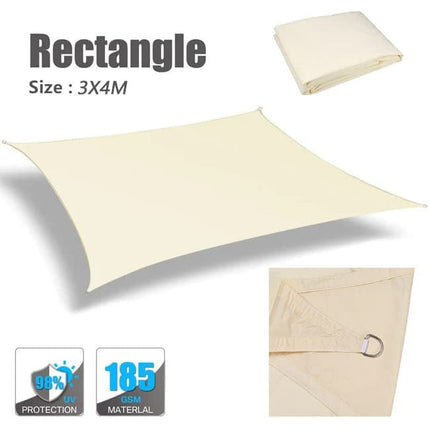 3m x 3m Waterproof UV-Protective Sun Sail for Garden Terrace Pool and Camping, 3X4M, Beige.