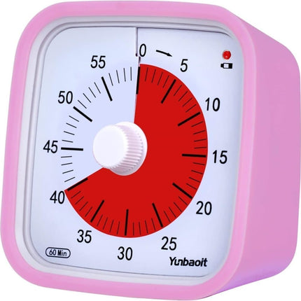 60 Minute Visual Timer for Kids and Classrooms, Adjustable Volume, Pink, 10x10 cm.