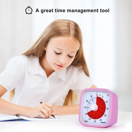 60 Minute Visual Timer for Kids and Classrooms, Adjustable Volume, Pink, 10x10 cm.