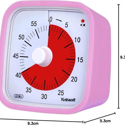 60 Minute Visual Timer for Kids and Classrooms, Adjustable Volume, Pink, 10x10 cm.