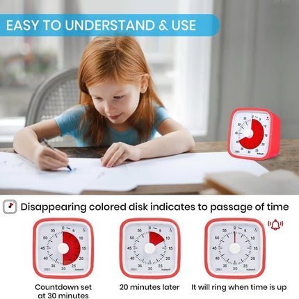 60 Minutes Visual Timer for Classrooms and Kids, Adjustable Volume, 10x10 cm, Red.