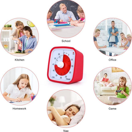 60 Minutes Visual Timer for Classrooms and Kids, Adjustable Volume, 10x10 cm, Red.