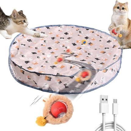 Interactive Cat Toy with Hideaway Cover and Self-Rolling Ball, USB Charging, Colorful, 1 Piece.