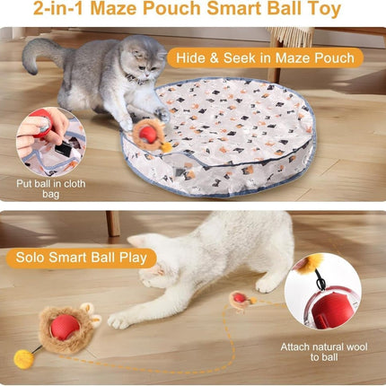 Interactive Cat Toy with Hideaway Cover and Self-Rolling Ball, USB Charging, Colorful, 1 Piece.
