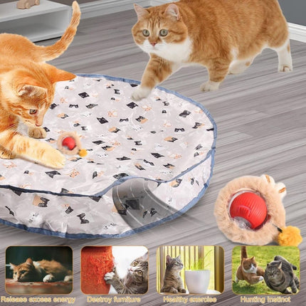 Interactive Cat Toy with Hideaway Cover and Self-Rolling Ball, USB Charging, Colorful, 1 Piece.