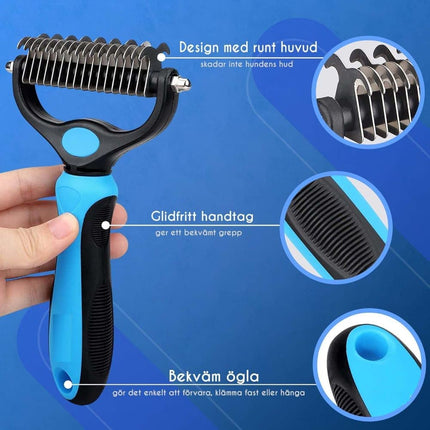 Dog Cat Undercoat Grooming Comb with Stainless Steel Blade, Blue.
