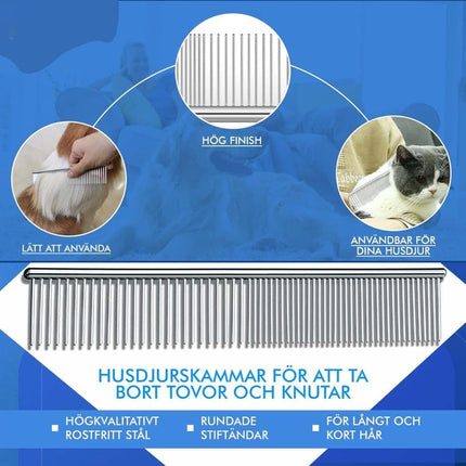 Dog Cat Undercoat Grooming Comb with Stainless Steel Blade, Blue.