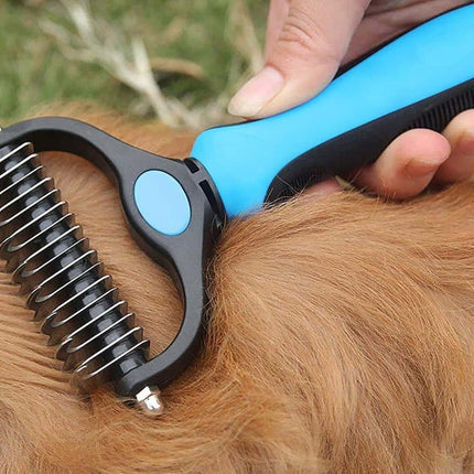 Dog Cat Undercoat Grooming Comb with Stainless Steel Blade, Blue.
