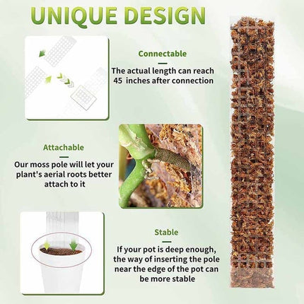 4 pcs Climbing Plant Moss Stakes with Garden Tie, Plastic, 12-inch.