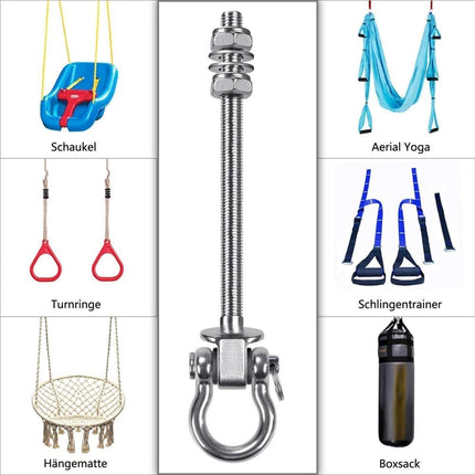 Stainless steel swing hooks 180° rotating for swings and hammocks, durable easy assembly.