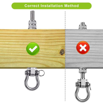 Stainless steel swing hooks 180° rotating for swings and hammocks, durable easy assembly.