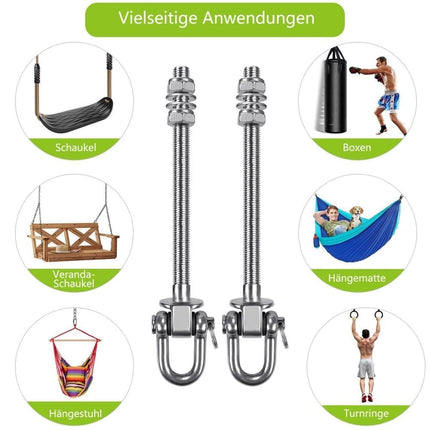 Stainless steel swing hooks 180° rotating for swings and hammocks, durable easy assembly.