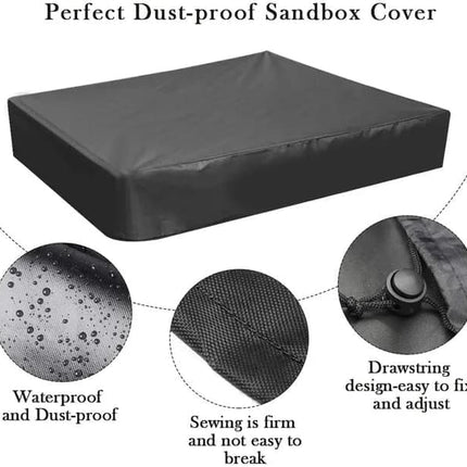 Waterproof Sandbox Cover 120x120cm, Black, Oxford Fabric UV Protection Dustproof with Drawstring, Portable for Garden Pool Furniture.