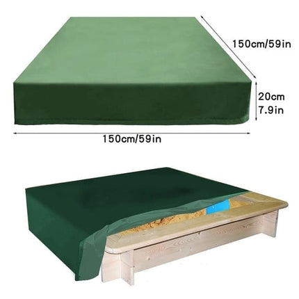 Waterproof Sandbox Cover 150x150cm, Green, with Drawstring, Oxford Fabric, UV Protection, Dustproof, Portable for Garden Pool Furniture.