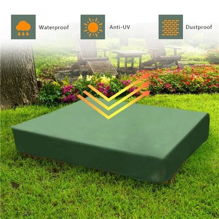 Waterproof Sandbox Cover 150x150cm, Green, with Drawstring, Oxford Fabric, UV Protection, Dustproof, Portable for Garden Pool Furniture.