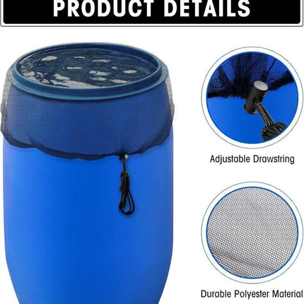 3-Pack Rain Barrel Mesh Lid Bucket Cover, Durable Polyester with Drawstring, Protects Against Debris, 60-120 cm.