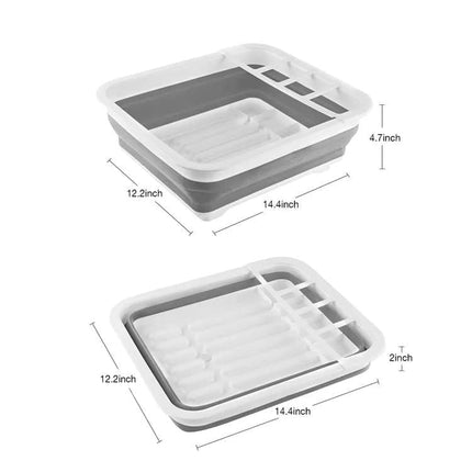 Foldable Dish Rack, gray plastic draining tray for kitchen and camping, 36.5 cm.
