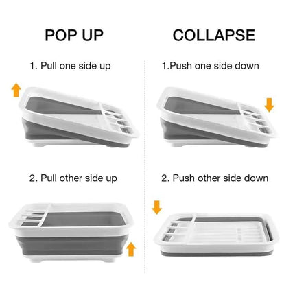 Foldable Dish Rack, gray plastic draining tray for kitchen and camping, 36.5 cm.