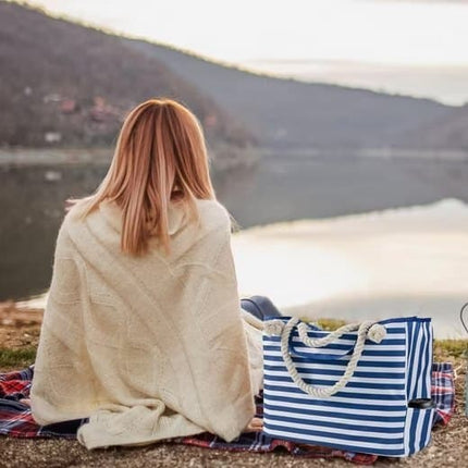Large Waterproof Beach Bag for Women, Black, Spacious Picnic Shopper Tote, Extra Large.
