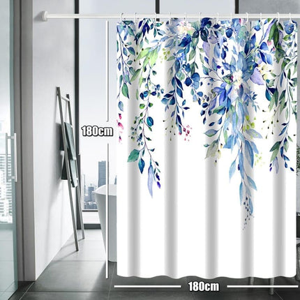 Waterproof Mold Resistant Shower Curtain Eucalyptus Blue Green, 180x180 cm.