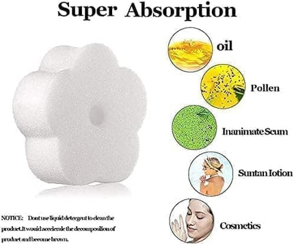 50-Pack Oil Absorbing Sponges for Pool, Flower Shaped, Effective Oil and Dirt Removal.