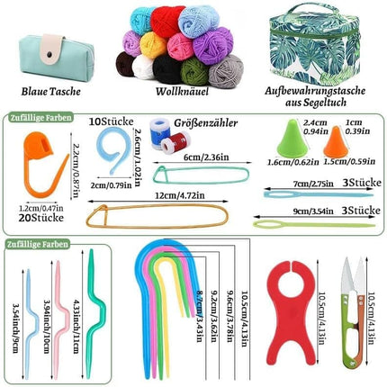 87-piece Crochet Hook Set for Beginners with Yarn and Knitting Accessories, Includes Crochet Bag, Ergonomic Crochet Hooks.