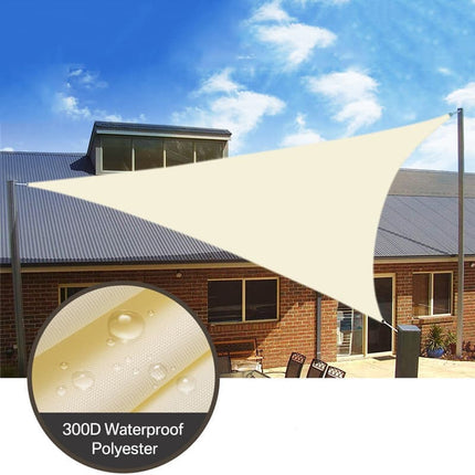 5x5x7M Waterproof Triangular Sun Sail with UV Protection for Garden Terrace and Pool, Light Yellow, Includes Mounting Materials.