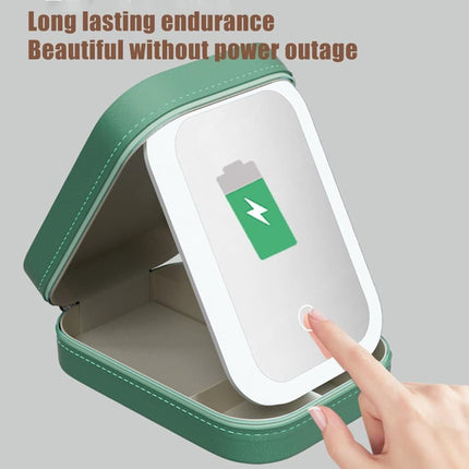 Portable Makeup Bag with LED Mirror, 3 Light Modes & Storage Compartment, Travel Cosmetic Organizer for Women, Green.