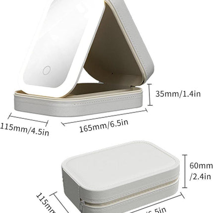 Portable Makeup Bag with LED Mirror 3 Light Modes, Travel Cosmetic Organizer for Women, White.