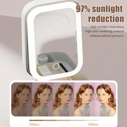 Portable Makeup Bag with LED Mirror 3 Light Modes, Travel Cosmetic Organizer for Women, White.