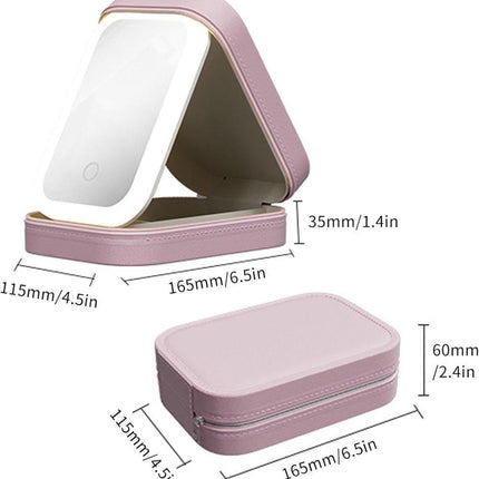 Portable Makeup Bag with LED Mirror 3 Light Modes, Travel Cosmetic Organizer for Women, Pink.