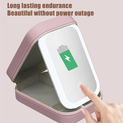Portable Makeup Bag with LED Mirror 3 Light Modes, Travel Cosmetic Organizer for Women, Pink.