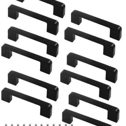 12 pcs Black Stainless Steel Cabinet Handles, 128/192 mm, Compatible with Furniture.