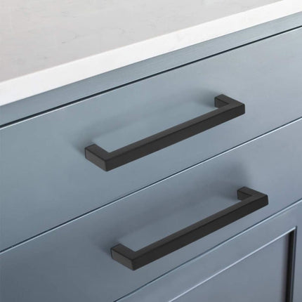12 pcs Black Stainless Steel Cabinet Handles, 128/192 mm, Compatible with Furniture.